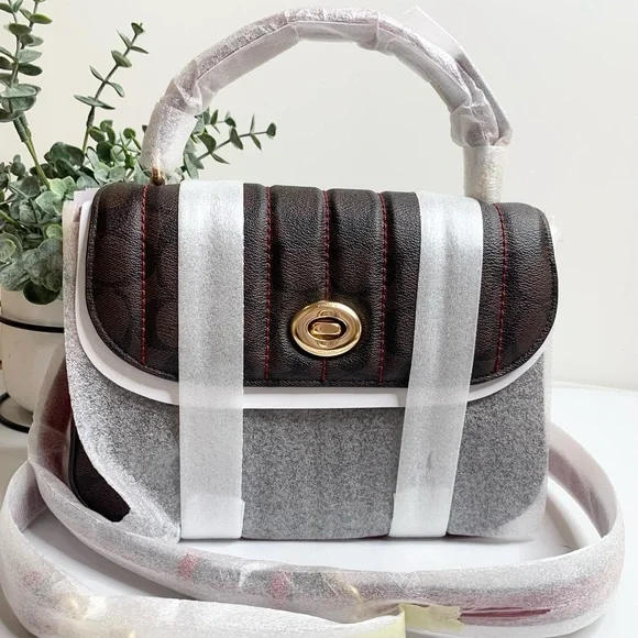 Coach Marlie Top Handle Satchel In Signature Canvas Handbag Bag Brown Red - Picture 10 of 13